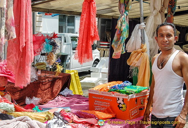 Stall selling scarfs at Marché Saxe-Breteuil